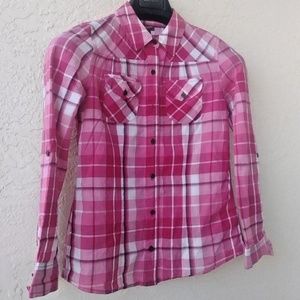 Girls Pink Plaid Top Shirt Blouse by Arizona Jean